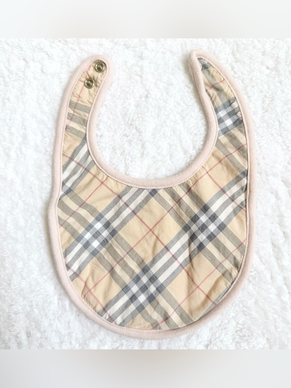 Burberry Baby Bib Infant Girl Unisex Sheep Nova Check Beige Plaid Cotton